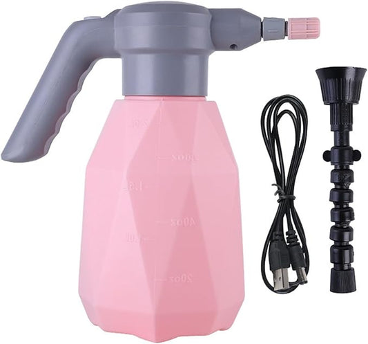 0.53Gal/2L Battery Powered Sprayer - Electric Spray Bottle Plant for Indoor/Outdoor, Portable Garden Sprayer with USB Rechargeable Handle for Yard Lawn(Pink)