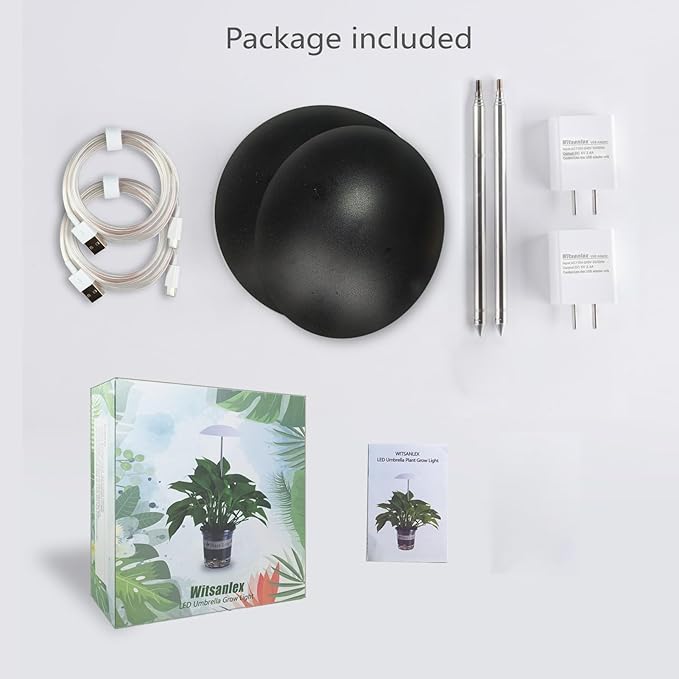 LED Grow Lights for Indoor Plants, Sun Mode Auto Dimming, USB Small Full Spectrum Plant Lights, Height Adjustable, Ideal for Home Decoration, 2 Pack, Black