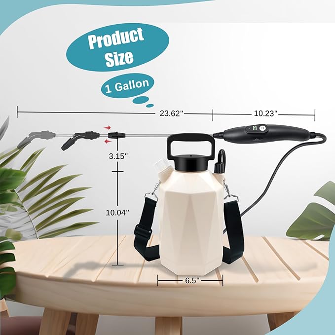 Battery Powered Garden Sprayer, 1 Gallon Electric Sprayer in Lawn with USB Rechargeable Handle, Retractable Wand, 3 Mist Nozzles, Yard Water Pump Sprayers with Adjustable Shoulder Strap for Gardening