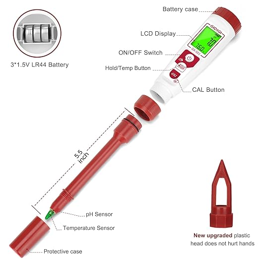 Digital pH Meter High Accuracy UL-Certified Water Tester with 6 Packs Calibration Powders Color LCD Backlit Display with pH Test Strip for Pools Hydroponics Aquariums Hot Tubs Drinking Water