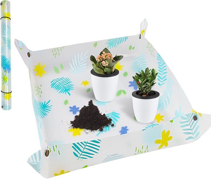 Herda Plant Repotting Mat Waterproof Potting Mat for Indoor Plants Gardening Potting Tray Soil Mat Indoor Plant Accessories Garden Gifts for Plants Lovers (Clear, 24" x 23")