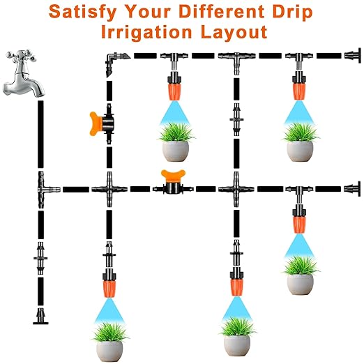 Gardrip 280 Pcs Drip Irrigation Fittings Kit for 1/4" Tubing:Gardrip 1/4 Inch Drip System Barbed Connectors (Nozzles, Nozzle Tees, Valves, Single Barbs, Couplings, Tees, Elbows, Plugs, Crosses)