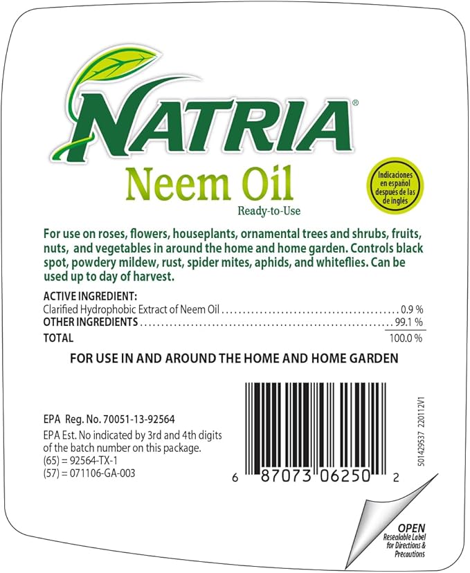 Natria Neem Oil Spray for Plants Pest Organic Disease Control, 24-Ounce, Ready-to-Use