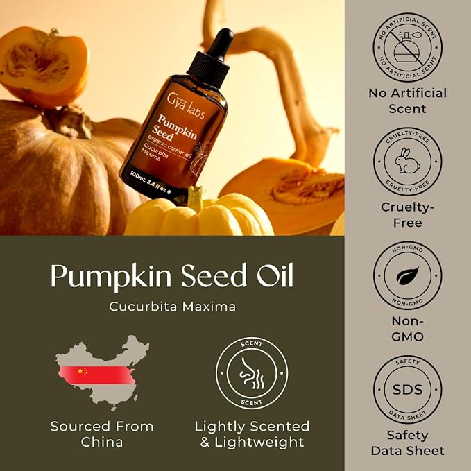 Gya Labs Pumpkin Seed Oil - 3.4 Fl Oz - Carrier Oil for Hair, Skin, Face, Scalp & Body Massage