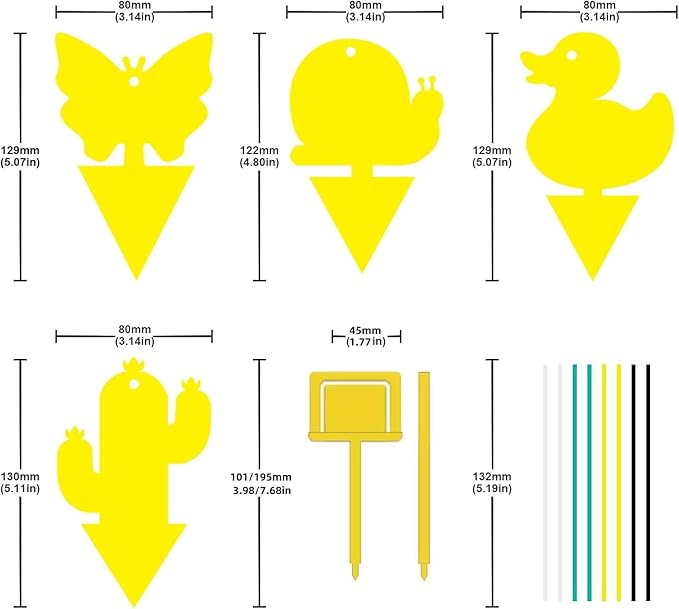 Gideal 24-Pack Dual-Sided Yellow Sticky Traps for Indoor/Outdoor Use, Gnat Trap for Flying Plant Insect Such as Fungus Gnats, Whiteflies, Aphids, Fruit Fly, Leafminers, etc - Cute Shapes