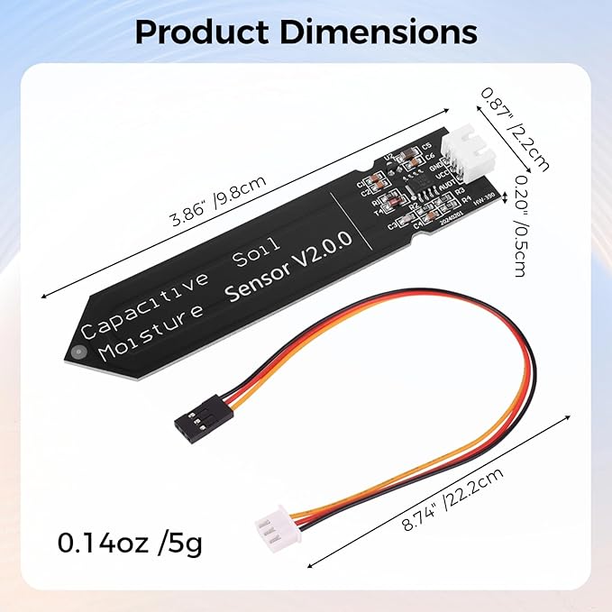 6PCS Updated Capacitive Soil Moisture Sensor, Corrosion Resistant Humidity Detection Sensors with Wire 3.3-5.5V Garden Watering DIY for Arduino, Raspberry Pi - Improved Version