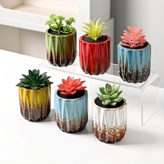 Cute Circular Ceramic Home Garden Decoration Succulent Cactus Flower Pots Container -Plant Not Included (White, 3.19 Inch)