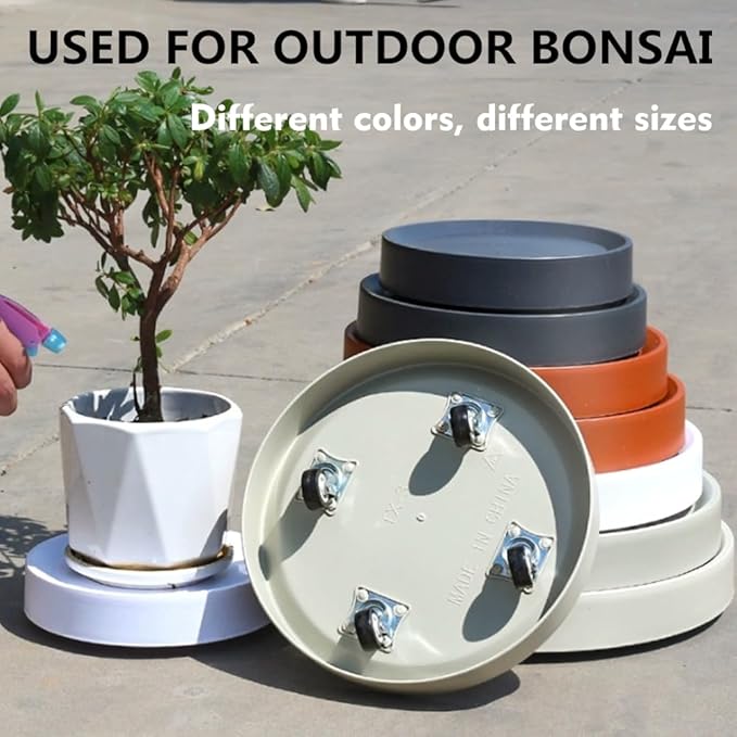 12.4inch Plant Caddy with Hidden Wheels 2Pack White Round Rolling Plant Stands ,Mobile Tray Trolley for Large Flower Pots, Air Purifiers & Ceramic Sculptures (12.4inch)