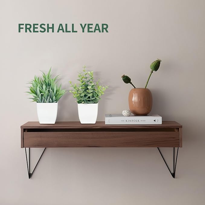 2 Pack Artificial Potted Plants Small Fake Eucalyptus - 7.5 Inch Mini Indoor Plants for Shelf, Desk, Bathroom Decor, Mantel Real Touch Faux Greenery (Sage Green)