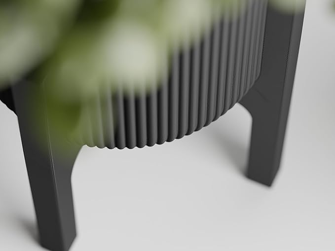 Modern Geometric Planter with Stand – Decorative Indoor Plant Pot with Ridged Top & Smooth Bottom, Stylish Planter for Succulents, Herbs, Small Plants (Black - Ridges only and Stand)