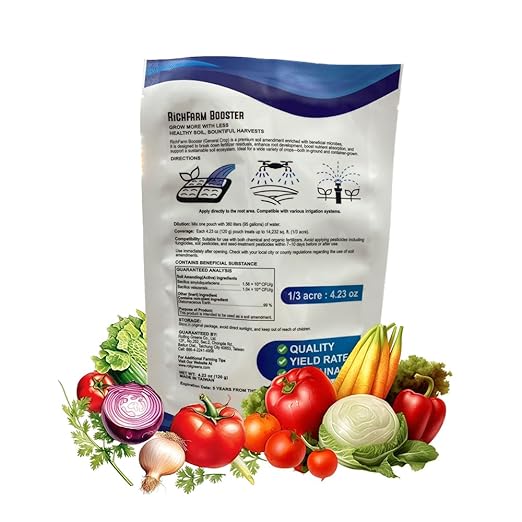 RichFarm Booster, Root Stimulator for All Crops, Works with Any Fertilizer or Plant Food, Organic, Billion Microbes Soil Conditioner, Water-Soluble Plant Food additive, 4.23 oz Cover 1/3 Acre