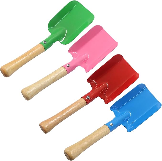 Piutouyar 4 Pack Mini Colorful Trowel Set, Metal Spade with Wooden Handle, Small Hand Shovel Garden Tools for Flower Soil Planting, Digging, Transplanting(Green/Blue/Pink/Red)