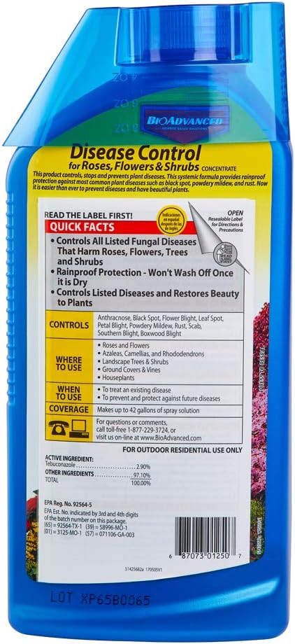 BioAdvanced Disease Control for Roses, Flowers and Shrubs, Concentrate, 32 oz, Makes 42 Gals of Spray Fungicide for Plants