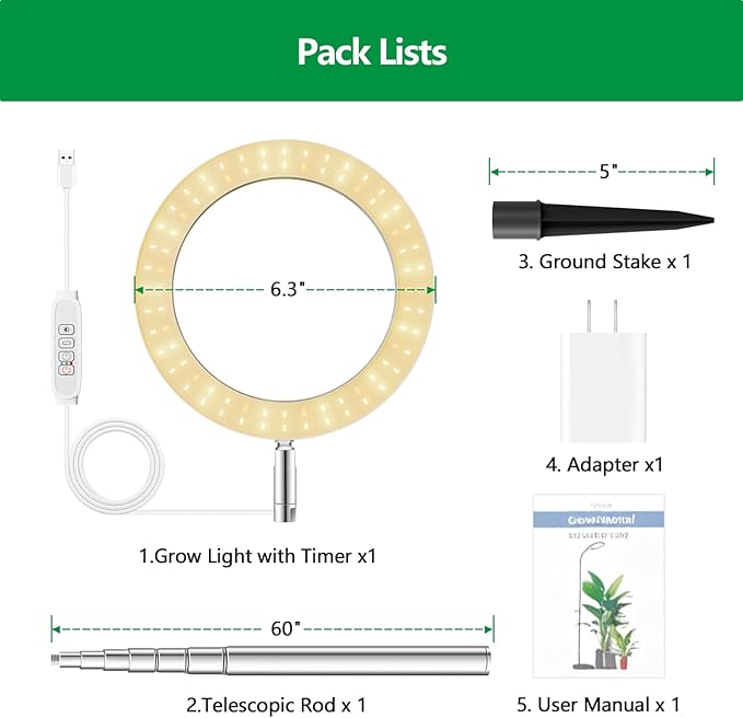 SDOVUERC Full‑Spectrum Grow Lights for Indoor Plants – Adjustable Height Plant Lamp with Wood‑Grain Finish, 6/12/18H Timer, 3 Color Modes, Perfect Plant Lights for Indoor Growing.(Pack 2)