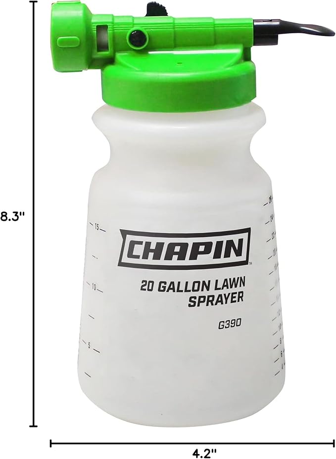 Chapin G390 Hose End Sprayer for Water Soluble Materials, 20 Gallon, 32 Ounce Tank, Finger Control and Backflow Prevention, for Spraying Lawns, Weeds, Insects, Fertilizers, Translucent White