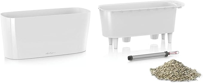 Lechuza Delta 20 Cream White High Gloss, Self-Watering Planter Indoor, H7.1 L15.7 W5.9 in