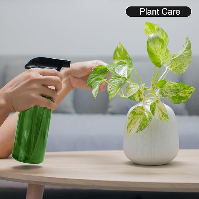 Spray Bottles 2-Pack, 10 Oz, Mist & Stream, Heavy Duty Spraying Empty Water Sprayer Bottle, BPA Free Plastic Refillable Containers for Cleaning Solutions, Plants, Hair, Essential Oils, Clear & Green