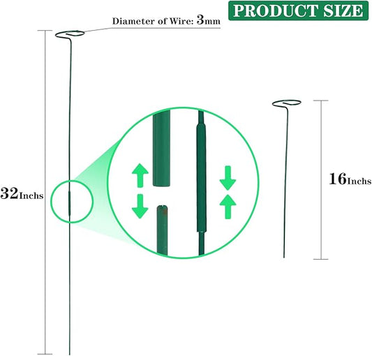 PFNRTH 4 Pack Plant Stakes,Plant Support Stakes for Two Sizes(16 or 32 Inches),Plant Stakes for Outdoor Plants,Garden Flower,Tomato(Green)