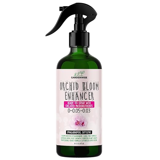 GardenWise Orchid Food Bloom Booster Fertilizer - Bloom Orchids Fertilizer – Phosphorus and Potassium Formula 0-0.05-0.03 - Ready-to-Use Spray with Chelated Micronutrients (16 OZ)