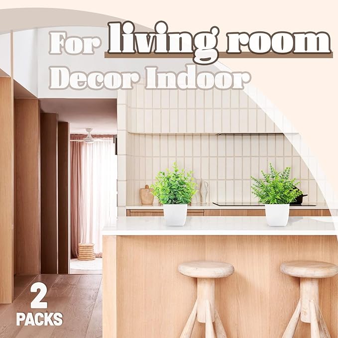 2 Pack Small Fake Plants Artificial Greenery Plants in Pots for Home Bedroom Bathroom Farmhouse Kitchen Decor Indoor