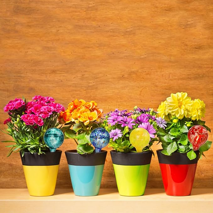 Fasmov 6 Piece Automatic Watering Bulbs, Plant Watering, Decorative Garden Watering Cans Glass drip Ball, Automatic Watering System, 2.36 inch Diameter, Assorted Colors