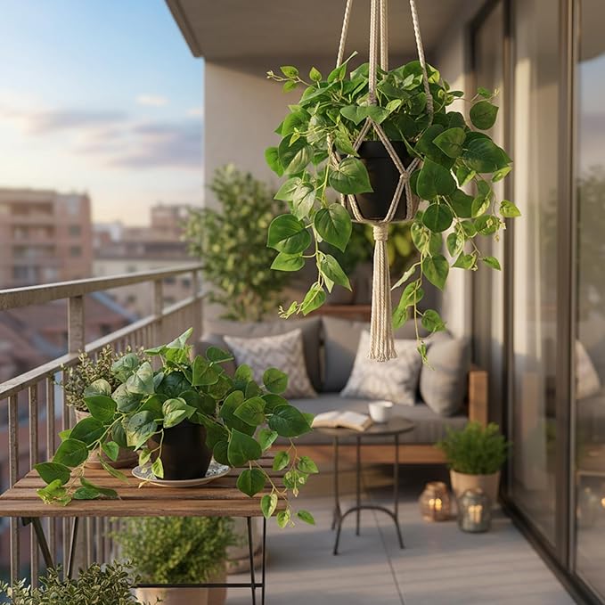 Tiita 2 Pack Fake Plants Artificial Scindapsus Aureus in Pots, Realistic Fake Greenery Potted Plants for Home Office Desk Window Sill Bathroom Bedroom Outdoor Indoor