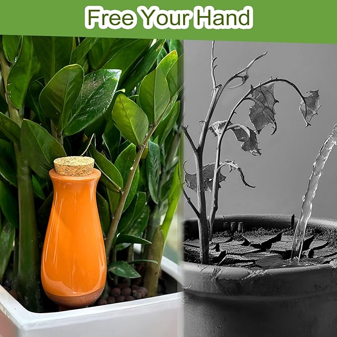 4 Packs Ollas Plant Watering Globes, 12 Oz Terracotta Self Watering Planter Insert, Automatic Watering Devices, Clay Drip Irrigation Stake for Indoor & Outdoor Plants, 1 Week Easy to Refill(Orange)