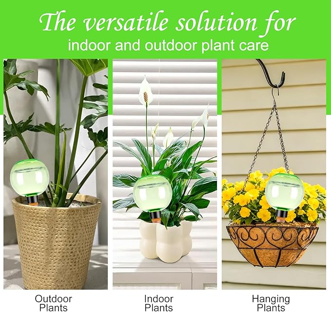 4 Pack Self Watering Globes 17oz Large Plant Watering Globes Top Fill, Self Water Planter Insert Indoor/Outdoor Plastic Water Bulbs Slow Release Terracotta for Plants, Green
