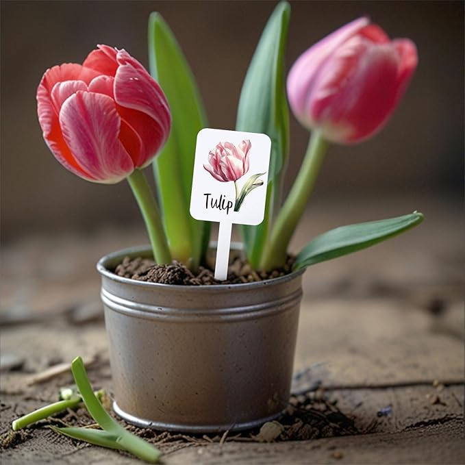 Whaline 24Pcs Acrylic Flower Plant Label Signs 24 Styles Garden Flower Markers Plant Stake Tags White Waterproof Tags with Floral Names for Nursery Indoor Outdoor Garden Decoration