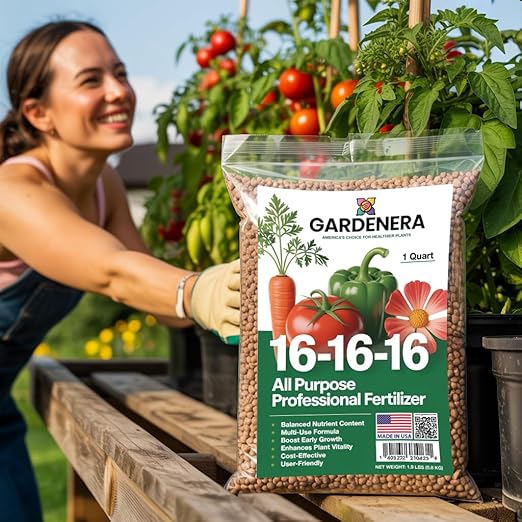 Gardenera 16-16-16 Premium All Purpose Professional Fertilizer - Lawn, Flower, Tree, Shrub & Vegetable Fertilizer (4 Quarts)