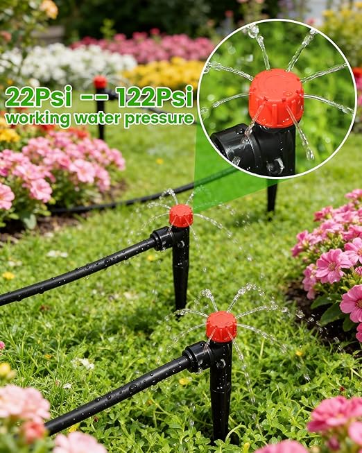 36 Pack Drip Irrigation Parts, Quick Connect 8-Outlet Adjustable 360° Emitters for Garden & Farm Irrigation Systems