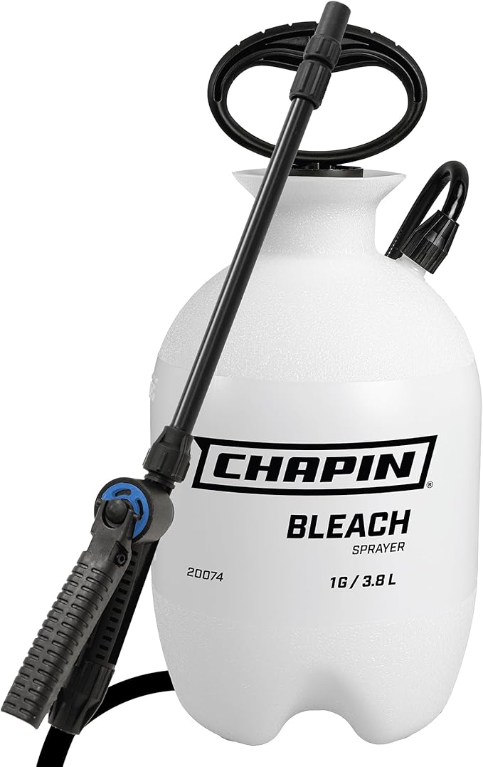 Chapin 20074 Pump Sprayer, 1 Gallon, Bleach Cleaning, Lawn and Garden, Hand Pressurized, Anti-Clog Filter, Adjustable Spray Nozzle, Compatible with Disinfectant, Fungicides, Translucent