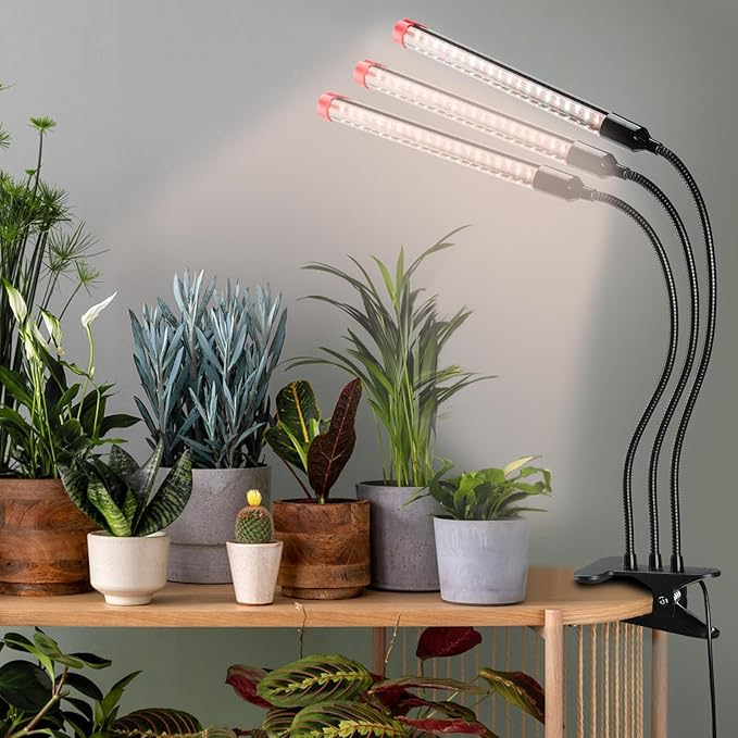 Gamechanger! 27 Watt Power Draw, NO Need Adapter, FECiDA 2026 3Head Clip Grow Lights for Seed Starting, Bonsai, Small Indoor Plants, Enough Bright Like Sun, 4/8/12/16/20H Timer