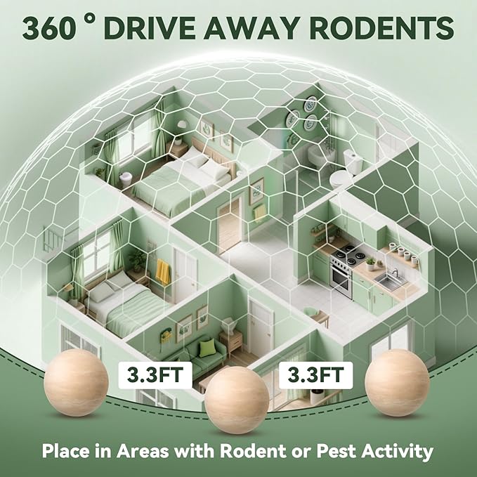 Rodent Repellent 33 Balls, Peppermint Oil Mouse Repellent Indoor & Outdoor Use, Natural Moth Balls for Rodent Mice Repellent for Home, Garage, Car, RV & Garden
