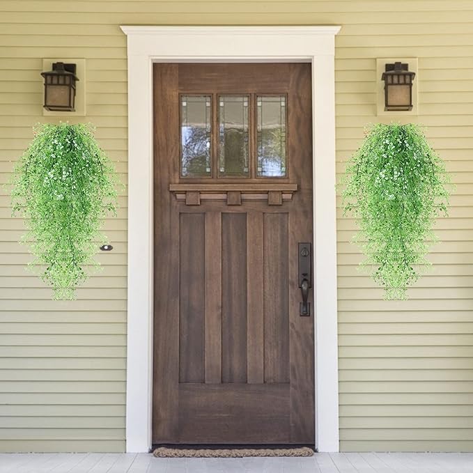 RECUTMS Fake Hanging Plants Artificial Ferns for Outdoor Hanging Faux Plants Vine Ivy Faux Fern Hanging Vines Wall Plants for Home Garden Party Wedding Decor (White 4P)