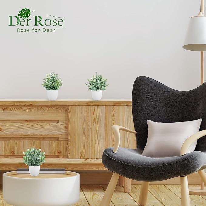 Der Rose Faux Plants Indoor, 4 Pack Small Fake Plants Mini Artificial Plants in Pots for Home Office Shelf Farmhouse Bathroom Decor