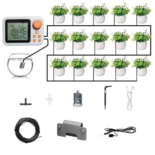 Drip Irrigation kit Indoor Plant Irrigation System Automatic Plant Waterer Plant Humidity Sensor Timer Water drip System kit to Growing Tent IKEA self Watering Automatic Mister kit Greenhouse(2 Sets)