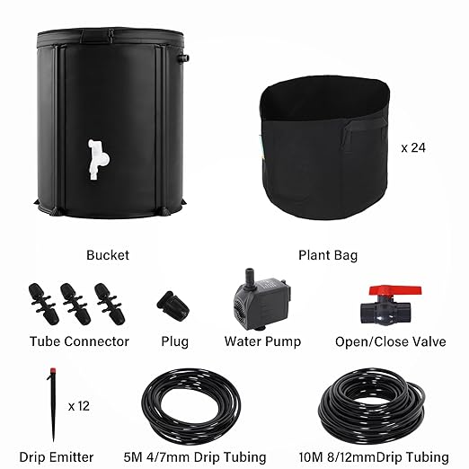 Self Watering System Kits for Plants, with 13 Gallon Bucket and 25W Water Pump, Automatic Watering System for Indoor and Outdoor for Grow Tent, Greenhouse, Lawn