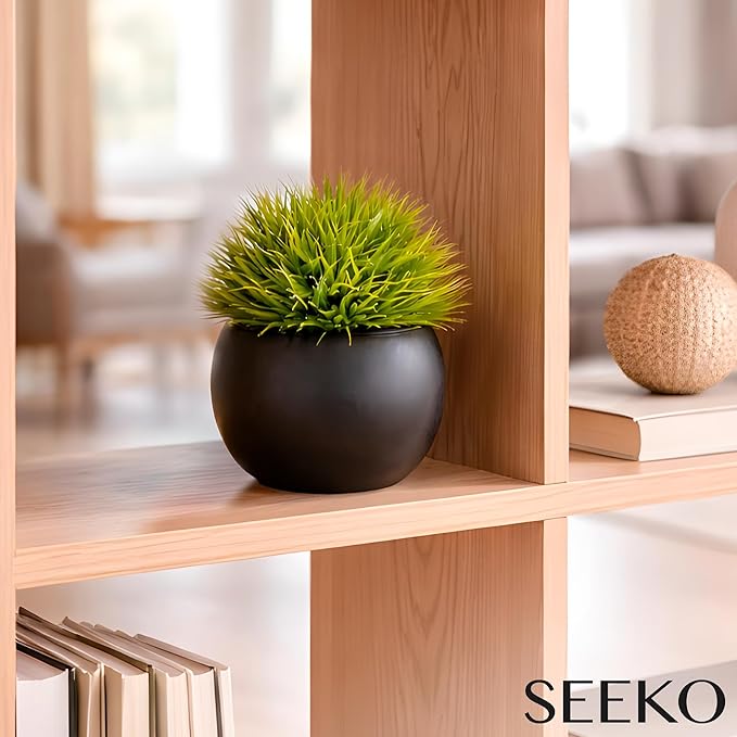 Fake Succulents Plants Artificial in Premium Ceramic Pots (2 Pack Round) Realistic Faux Succulents for Bathroom, Home & Office Décor