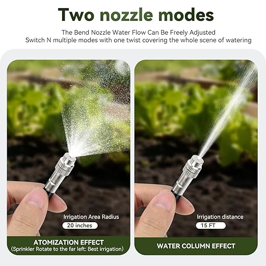 50Ft 1/2" Tubing High-Flow Drip Irrigation System, 360° Adjustable Garden Watering System with 30 Nozzles, Dual-Side Watering Kit for Raised Beds, Greenhouses & Efficient Plant Irrigation