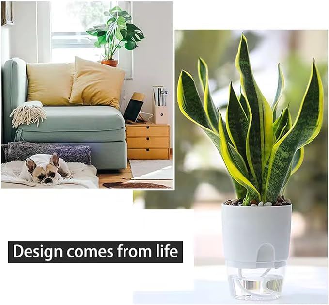 Self-Watering Planters, Plant Waterer for Indoor Outdoor Use Self Watering Plant Pot for Herbs Flowers Succulents, 2 Pcs (Gray, Small)