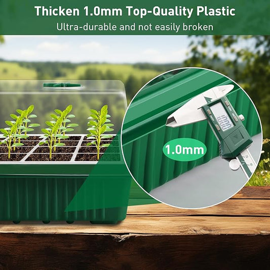 YAUNGEL Seed Starter Tray, Super Thicken 160 Cells Seed Starter Kit with Humidity Dome Durable Seeding Starting Trays for Greenhouse Germination Trays Green, 4 Pack