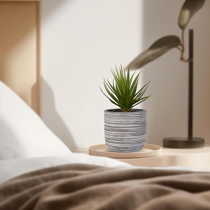 Jahe Fake Plant Agave, Artificial Succulent Plants in Potin, 9” Cement Bowl Faux Realistic Greenery Potted Plant for Home Office Desk Bathroom Livingroom Boho Shelves Decoration, Table Centerpieces