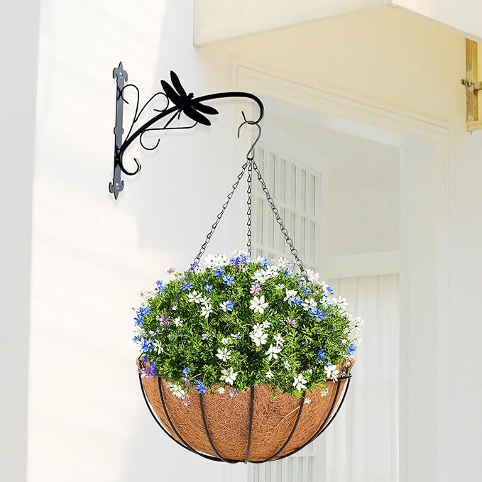 HKZ Hanging Basket Planter Plants Outdoor - 2 Pack 10 Inch Metal Hanging Planter with Coco Liners, Chain Hook Hanging Flower Pots for Indoor Outdoor Garden Porch Decoration