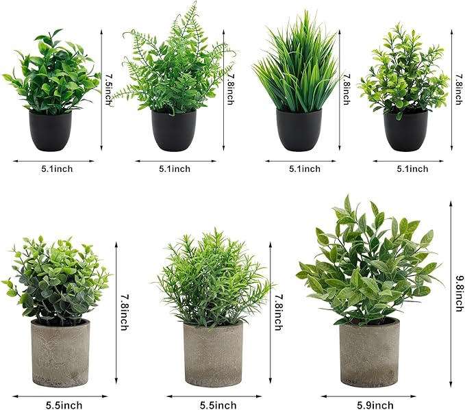 AUUGUU Artificial Potted Plants Faux Greenery in Cement Pots for Shelf, Bookshelf, Office or Home Decor, Small Decorative Fake Plants for Modern Indoor Display (7, XXL)