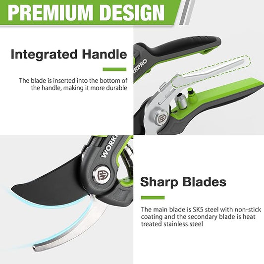 WORKPRO Garden Pruning Shears 2 Pack, 8" Bypass Pruning Shears and 6.25" Straight Garden Scissors, Premium Plant Shears, Garden Clippers Hand Tools for Cutting Flowers, Trimming Plants, Picking Fruits