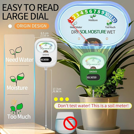 Soil Moisture Meter, Moisture Meter for Plants with Large Screen, Soil Hygrometer and Soil Test Kit with Light, Essential Garden Tools for Indoor Outdoor House Plants, Garden, Lawn Care