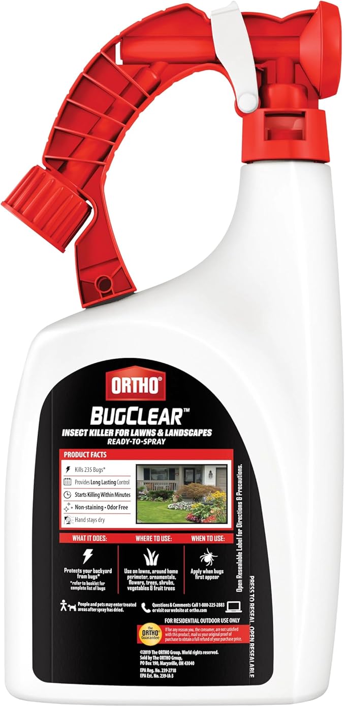 Ortho BugClear Insect Killer for Lawns & Landscapes Ready to Spray - Hose-End Applicator, Outdoor Bug Spray, Kills Mosquitoes, Ants, Spiders, and More, 32 fl. oz.