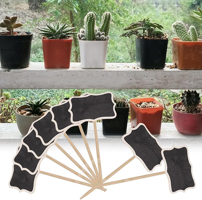 20PCS Wood Chalkboard Plant Tag, Gardening Plug-in Plant Identification Marker, Nursery Garden Plant Markers Tag,Miniature Plants Wooden Tags, Lawn Signs Plant Markers Chalkboard