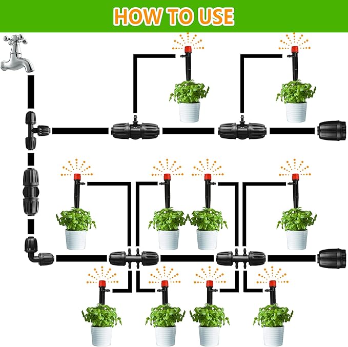 Drip Irrigation Fittings for 1/2 Inch Drip Tubing (1/2" ID x 0.65" OD), 10 Pcs 1/2'' Drip Line Tees Anti-Drop Locked Nut Barbed Tee Connectors Garden Irrigation Parts for Drip Systems